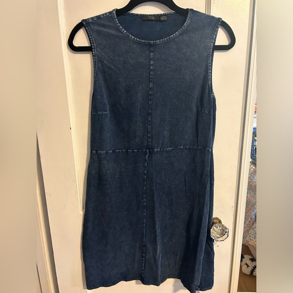 RDI Denim Dress Size Large Stretchy Fabric Knee Length